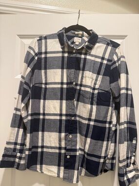 J. Crew Navy and White Plaid Button-Down Shirt